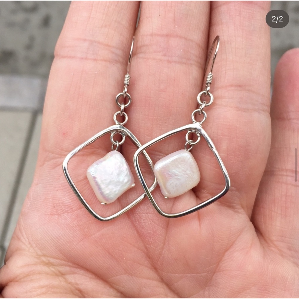 Sterling Silver and White cultured Freshwater Pearl Dangle Earrings